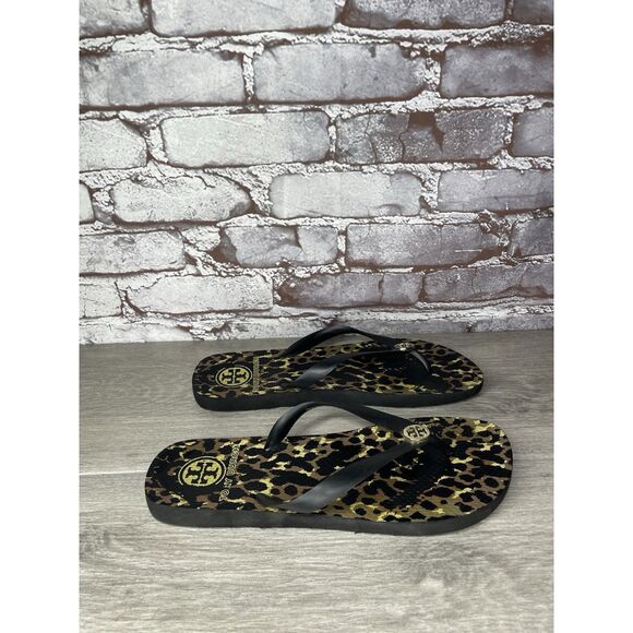 Tory Burch Animal Leopard Cheetah Print Black FlipFlops Sandals Women 9M US/40EU - Picture 2 of 16
